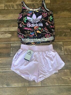 Haimont Athletic Shorts built in liner & Adidas floral tank top M